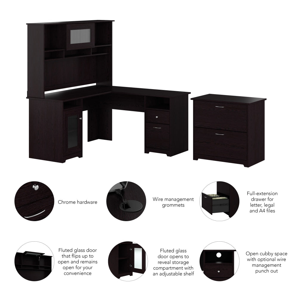 Bush Furniture Cabot L Shaped Desk With Hutch And Lateral File Cabinet, Espresso Oak, Standard Delivery