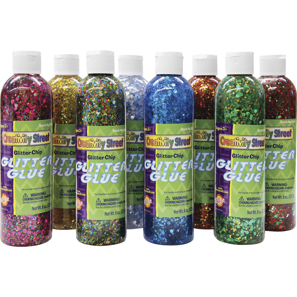 Creativity Street Glitter Chip Glue, 8 Oz, Assorted Colors, Pack Of 8