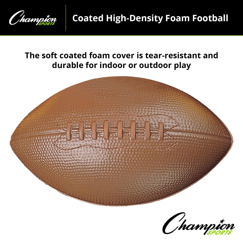 Champion Sports Coated High Density Foam Footballs, 6in x 10-1/2in, Brown, Pack Of 2 Balls