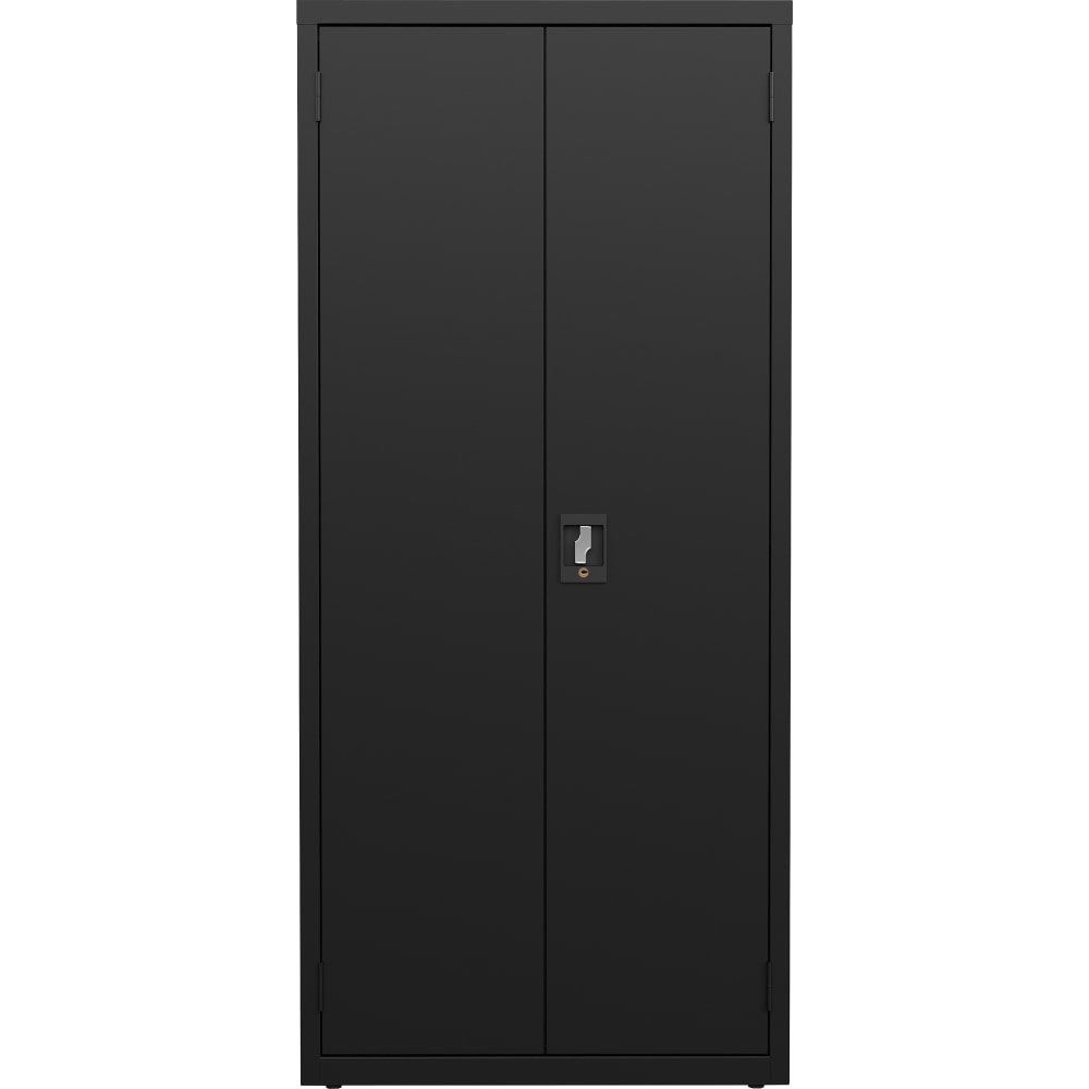 Lorell Fortress Series Slimline Storage Cabinet - 30in x 15in x 66in - 4 x Shelf(ves) - 720 lb Load Capacity - Durable, Welded, Nonporous Surface, Recessed Handle, Removable Lock, Locking System - Black - Baked Enamel - Steel - Recycled