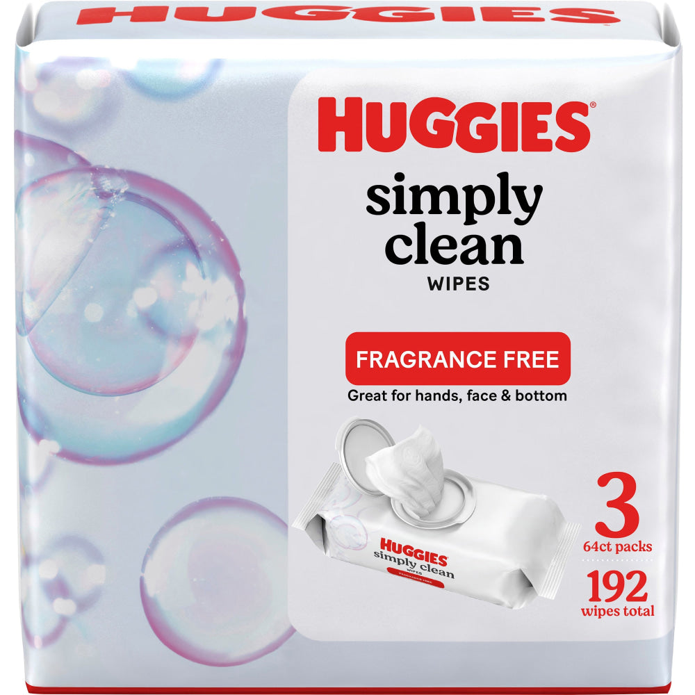 Huggies Simply Clean Wipes, White, 64 Sheets Per Box, Pack Of 3 Boxes