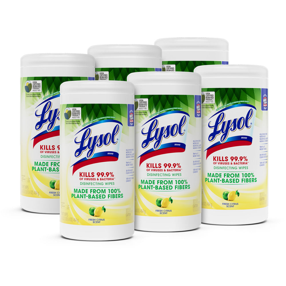 LYSOL Disinfecting Wipes with Citric Acid - Fresh Citrus 70 ct., Pack of 6