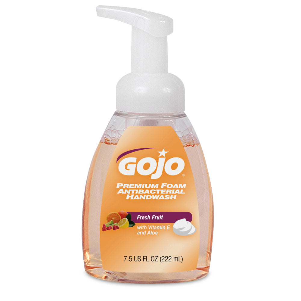 GOJO Premium Foam Antibacterial Hand Wash Soap, Fresh Fruit Scent, 7.5 Oz Pump Bottle