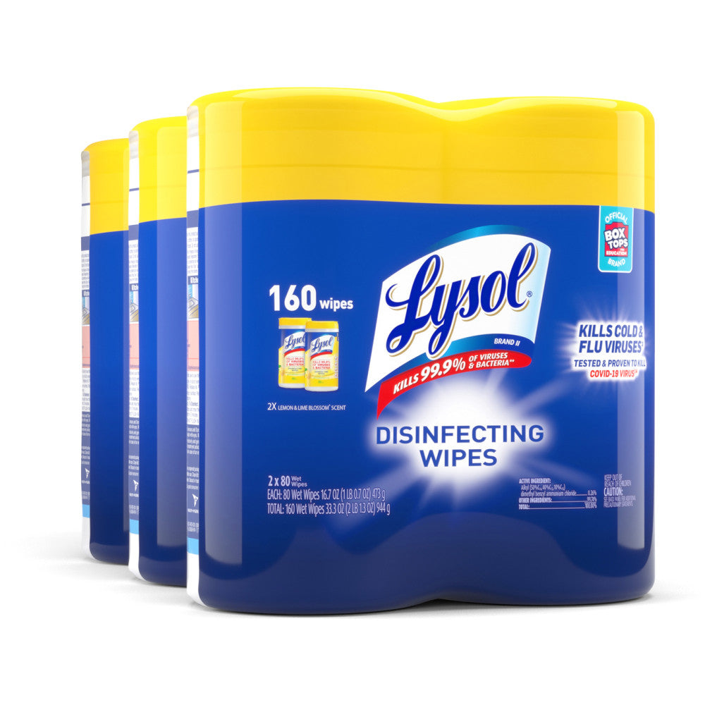 Lysol Disinfecting Wipes, Lemon Lime Scent, 80 Wipes Per Canister, Carton Of 6 Canisters