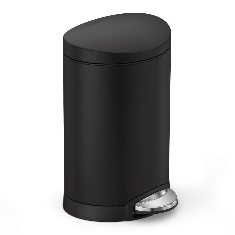 simplehuman Fingerprint-Proof Steel Mini Semi-Round Trash Can, 1.6 Gallon, Matte Black