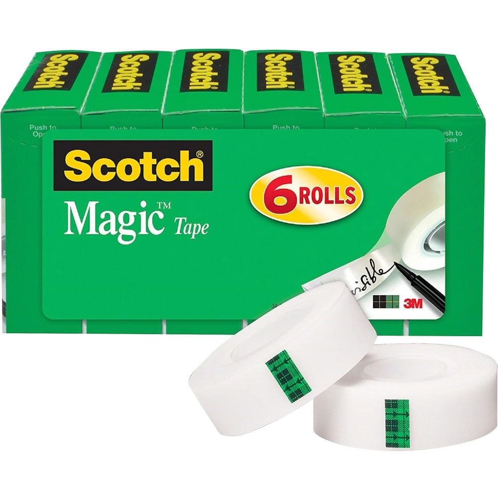 Scotch Magic Tape, 0.75in x 83.34ft, Transparent, Pack Of 12 Rolls