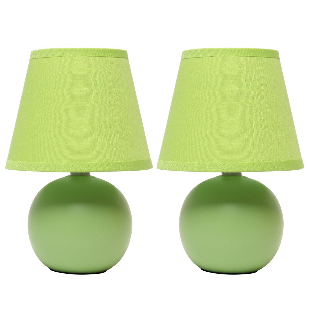 Simple Designs  Mini Ceramic Globe Table Lamp, 8.66inH, Green, 2pk