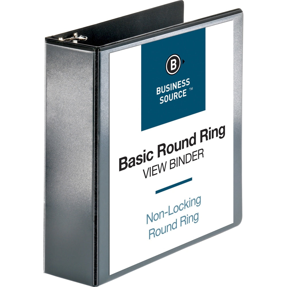 Business Source View 3-Ring Binder, 3in Round Rings, Black