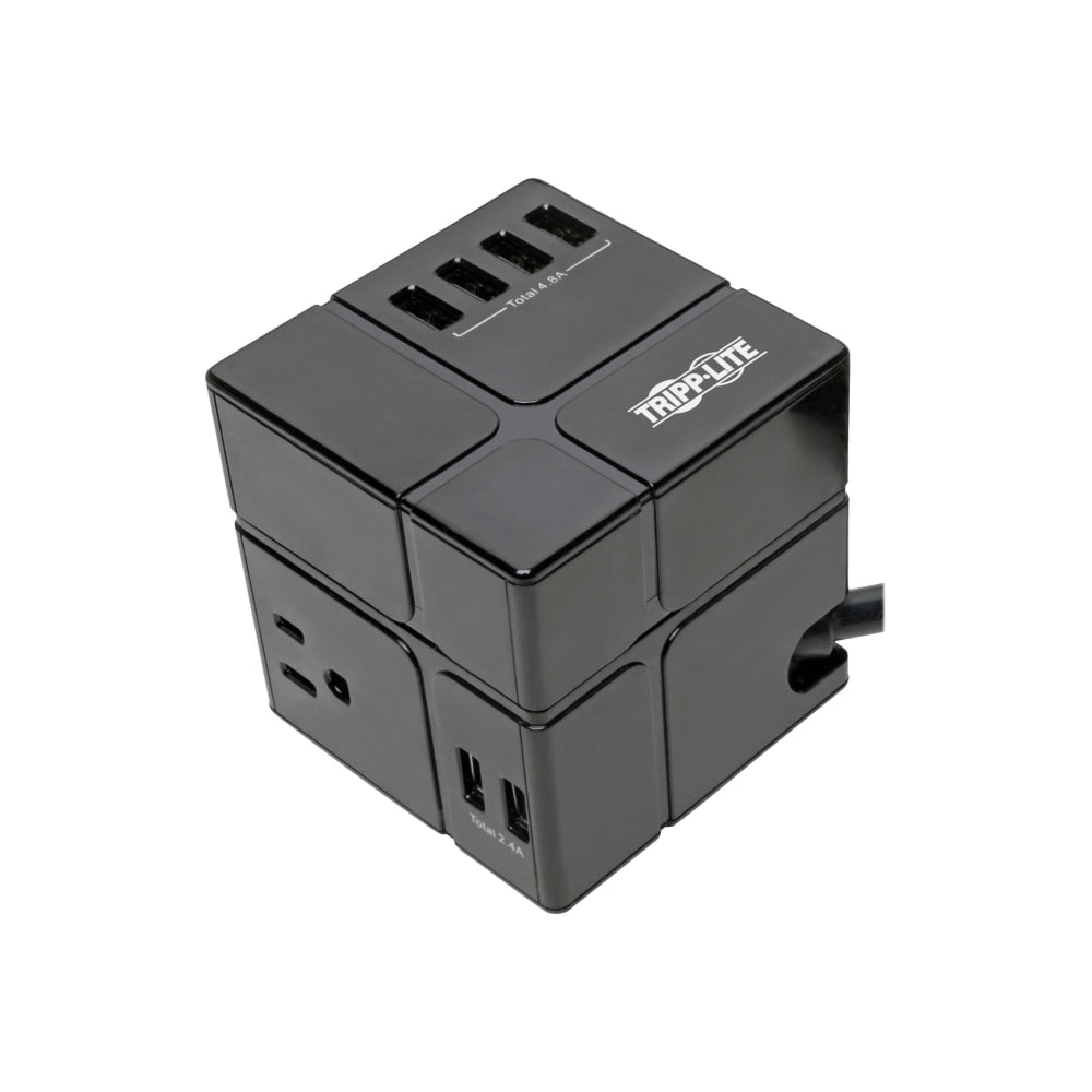 Tripp Lite Safe-IT 3-Outlet Cube Surge Protector - 5-15R Outlets, 6 USB Ports, 8 ft. (2.4 m) Cord, Antimicrobial Protection - Surge protector - 15 A - AC 120 V - 1800 Watt - output connectors: 6 - 8 ft cord - black