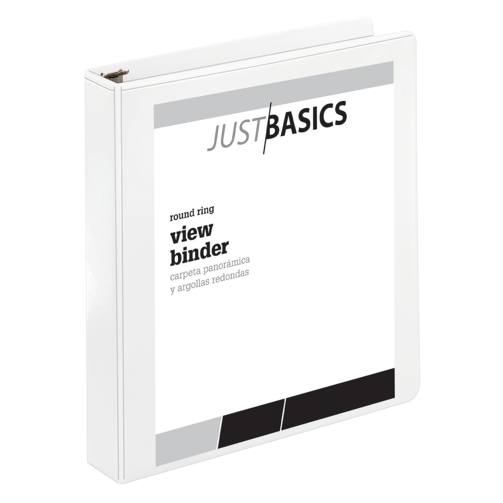 Just Basics Basic View 3-Ring Binder, 1 1/2in Round Rings, White