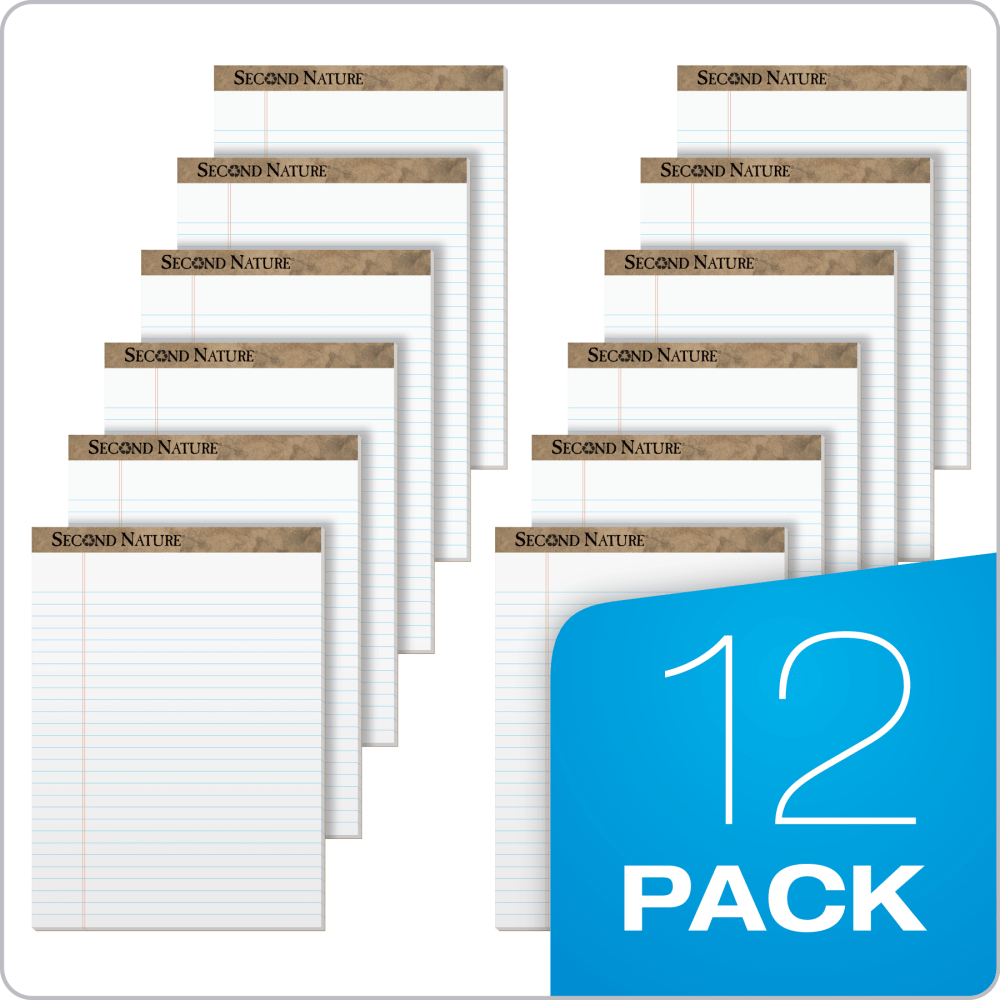 TOPS Second Nature 100% Recycled Writing Pads, 8 1/2in x 11 3/4in, Legal Ruled, 50 Sheets, White, Pack Of 12 Pads