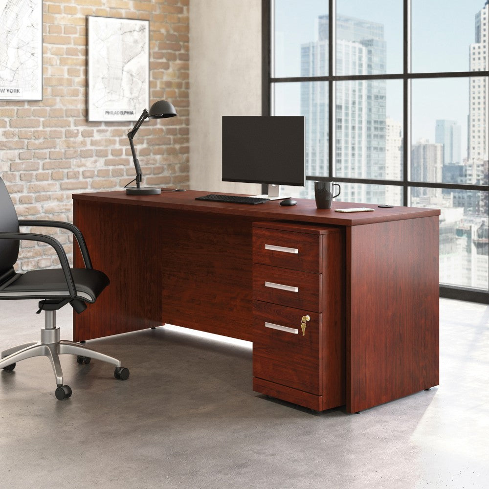 Sauder Affirm Collection Executive Desk With 3-Drawer Mobile Pedestal File, 72inW x 24inD, Classic Cherry