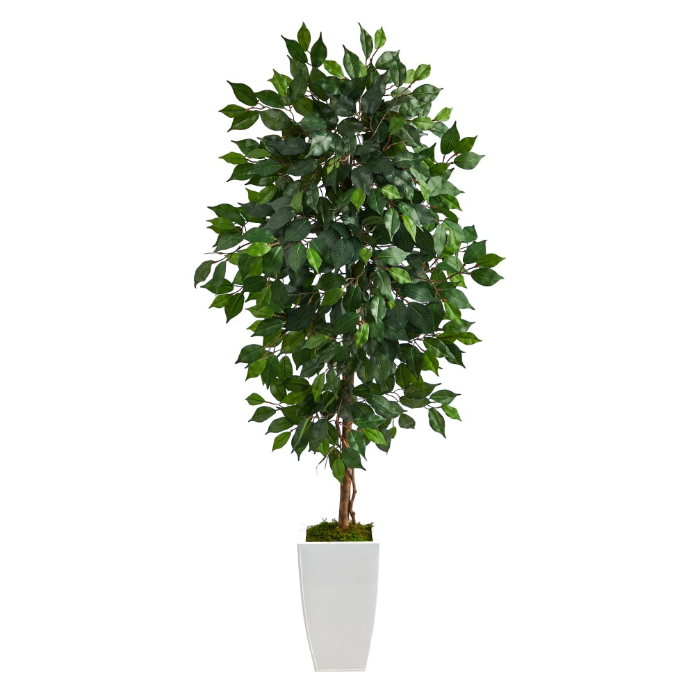 Nearly Natural Ficus 54inH Artificial Plant With Metal Planter, 54inH x 21inW x 19inD, Green/White