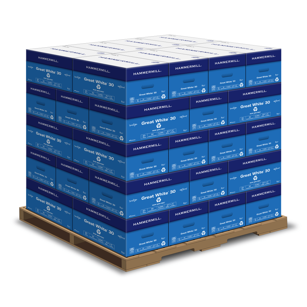 Hammermill Great White Printer & Copy Paper, White, Letter (8.5in x 11in), 200000 Sheets Per Pallet, 20 Lb, 92 Brightness, Case Of 10 Reams