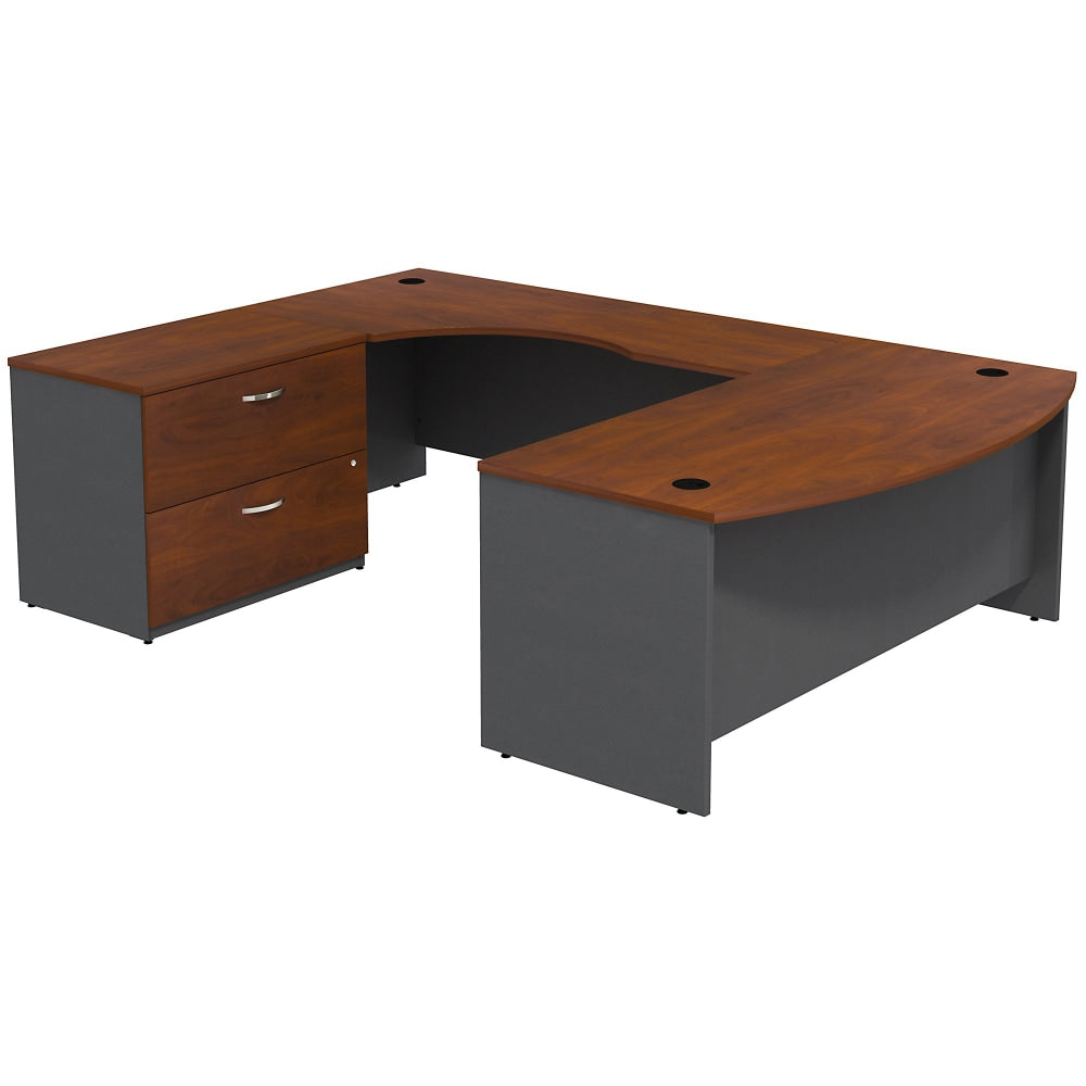 Bush Business Furniture 72inW Bow Front Left Wall U-Shaped Corner Desk With 2 Drawer Lateral File Cabinet, Hansen Cherry/Graphite Gray, Standard Delivery