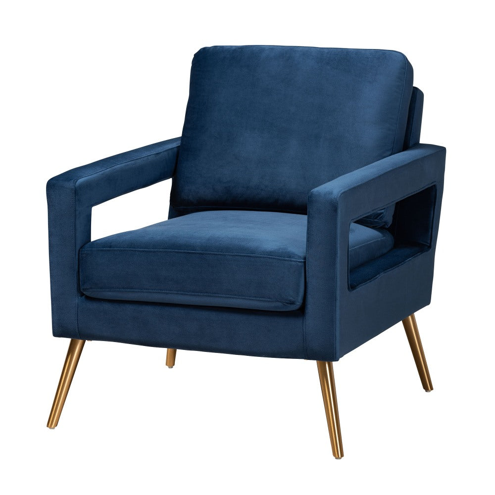 Baxton Studio Leland Armchair, Navy Blue/Gold