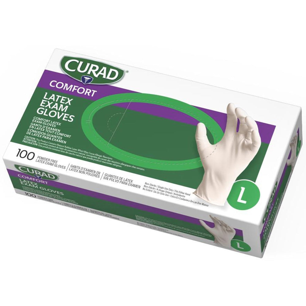 Medline Curad Powder-Free Latex Exam Gloves, Large, Box Of 100 Gloves