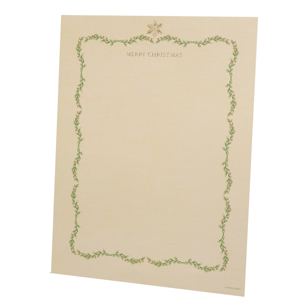 Gartner Studios Foil Stationery Sheets, 8 1/2in x 11in, Holly Border, Pack Of 40 Sheets