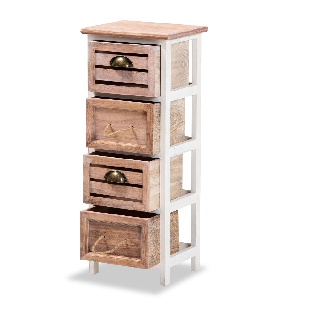 Baxton Studio Palta 12inW 4-Drawer Storage Unit, White/Oak Brown