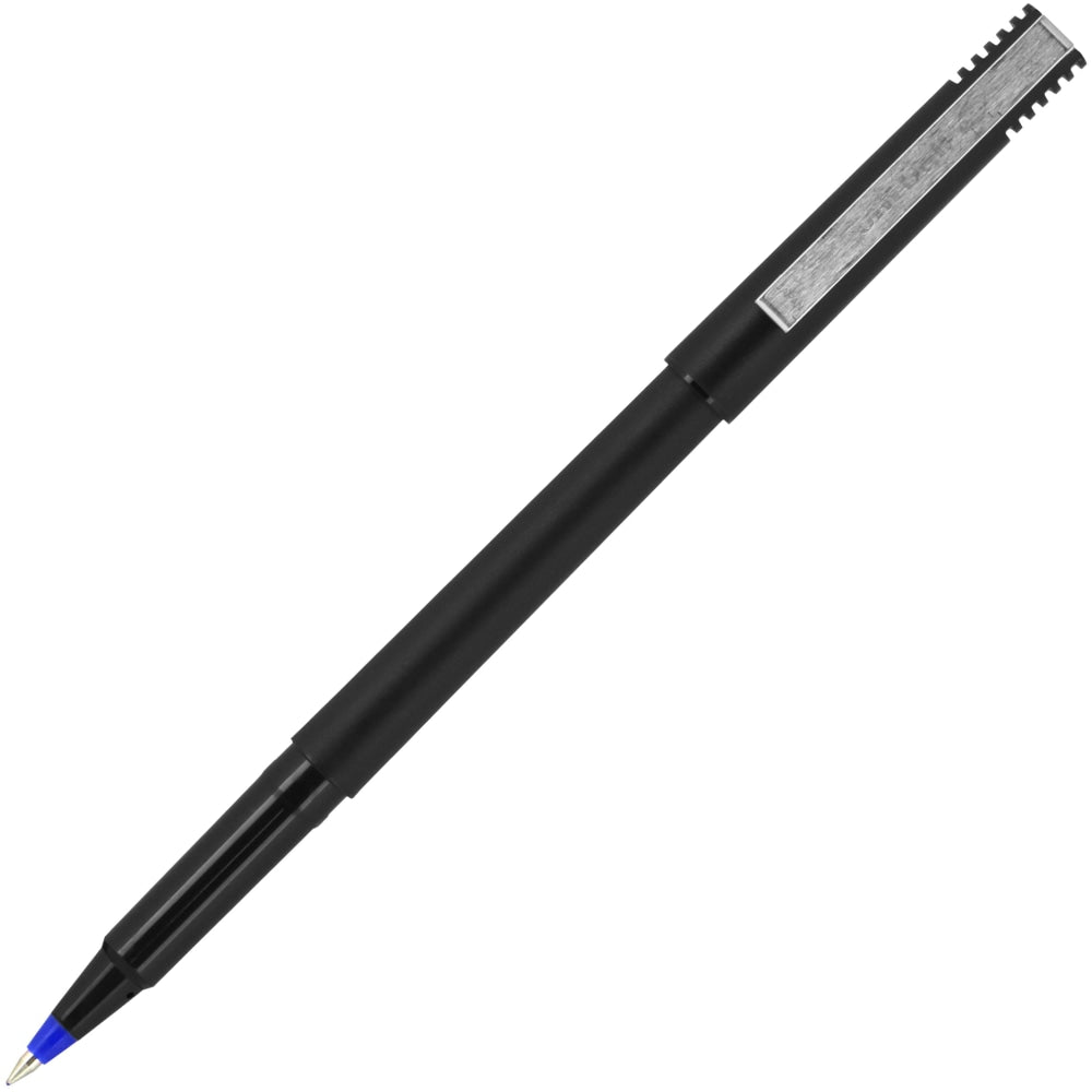 uni-ball Rollerball Pens, Micro Point, 0.5 mm, 80% Recycled, Black Barrel, Blue Ink, Pack Of 12 Pens