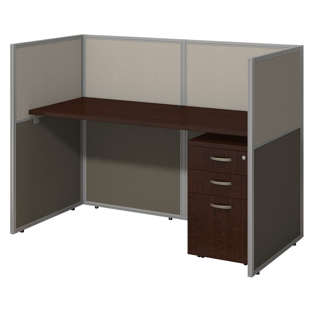 Bush Business Furniture Easy Office Straight Desk Closed Office With 3-Drawer Mobile Pedestal, 44 15/16inH x 61 1/16inW x 30 9/16inD, Mocha Cherry