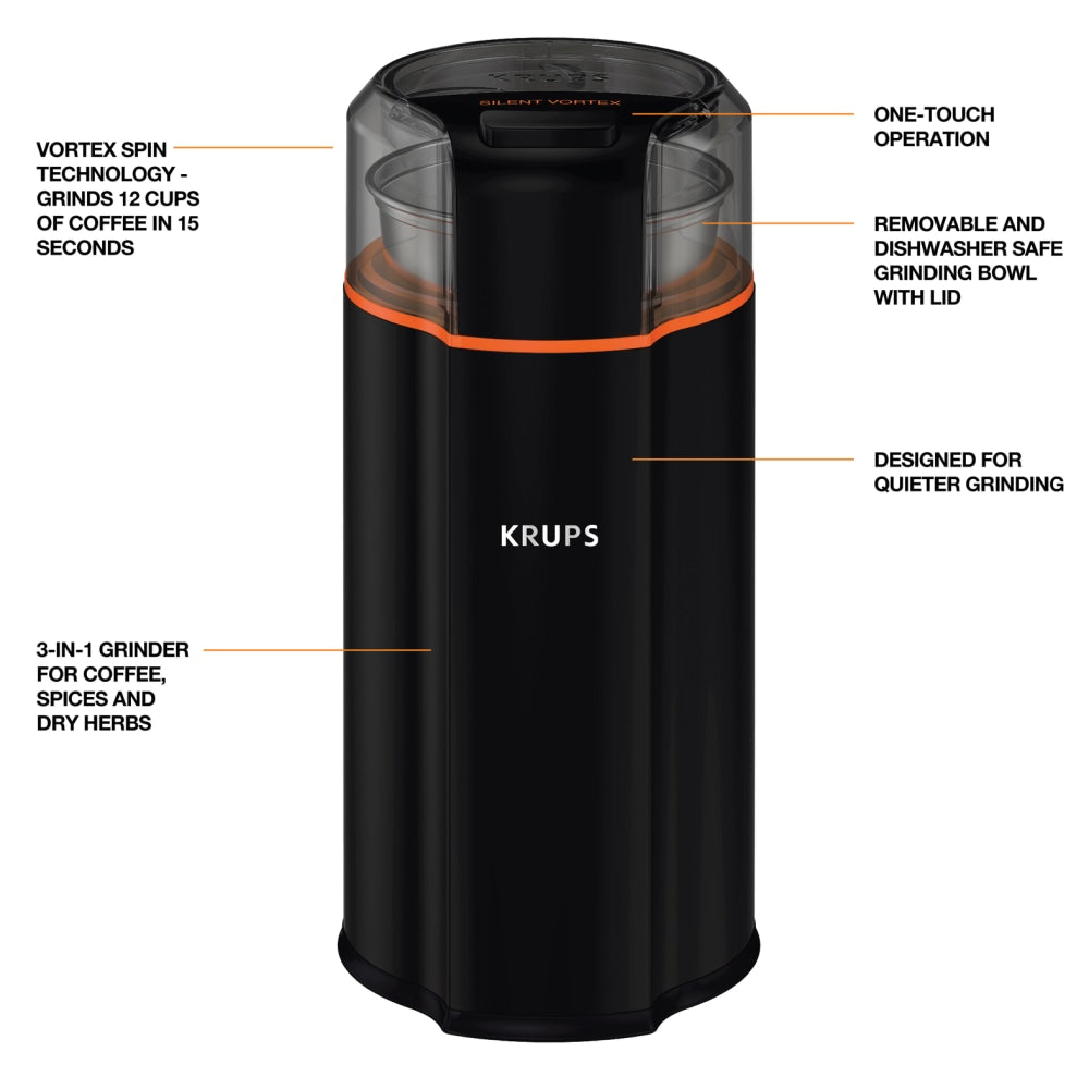 KRUPS Silent Vortex 12-Cup Coffee Grinder, Black