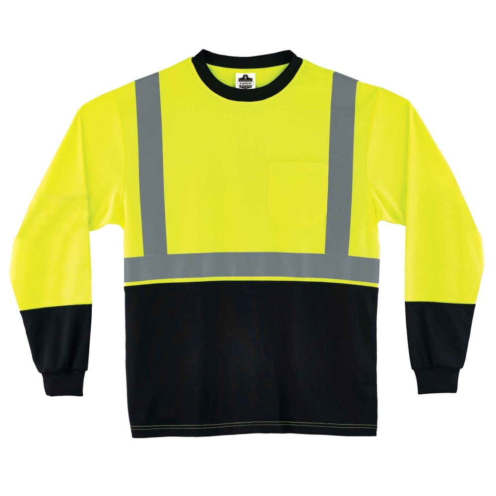 Ergodyne GloWear 8291BK Type-R Class 2 Long-Sleeve T-Shirt, 5X, Black/Lime