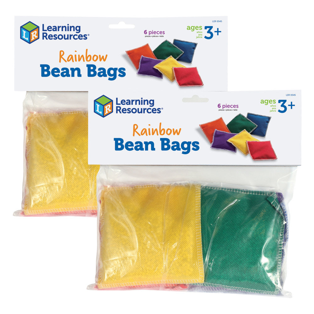 Learning Resources Bean Bags, 4in x 4in, Rainbow, 6 Bean Bags Per Set, Pack Of 2 Sets