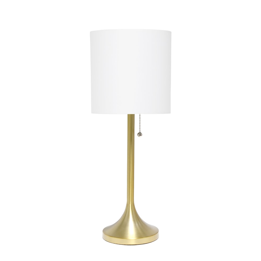 Simple Designs Tapered Table Lamp, 21inH, White Shade/Gold Base