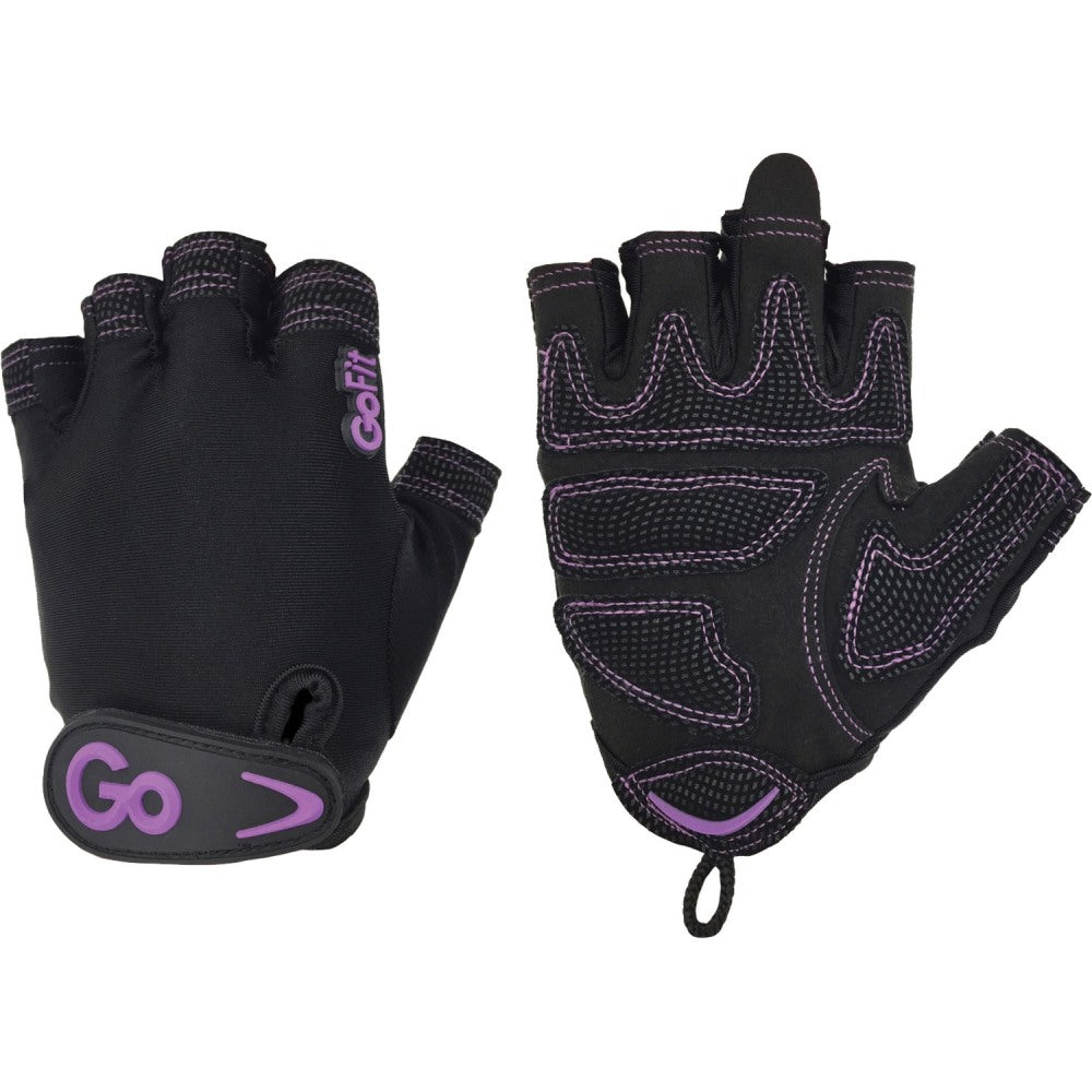 GoFit Xtrainer Exercise Glove - Hand Protection - Medium Size - Female - Synthetic Leather, Lycra Back, Velcro Closure - Purple, Black