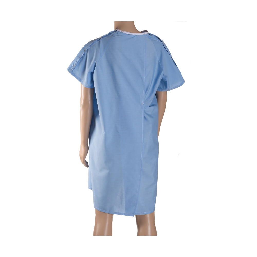 DMI Easy-Access Patient Hospital Gown With Snap Shoulders, One Size Fits Most, Blue