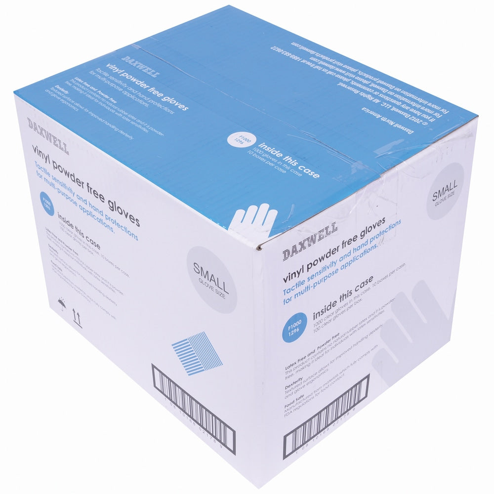 Daxwell Vinyl Gloves, Small, Clear, 100 Gloves Per Pack, Box Of 10 Packs