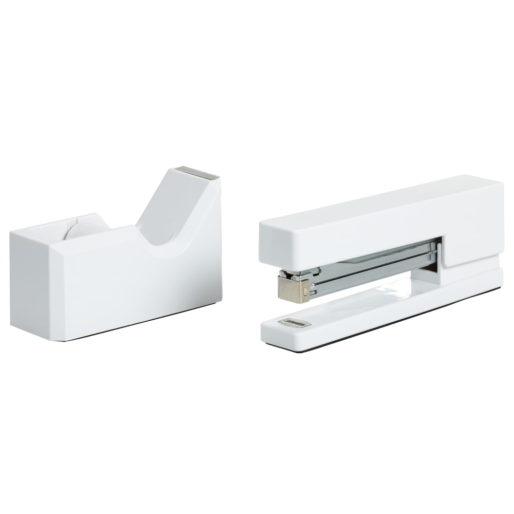 JAM Paper 2-Piece Office And Desk Set, 1 Stapler & 1 Tape Dispenser, White