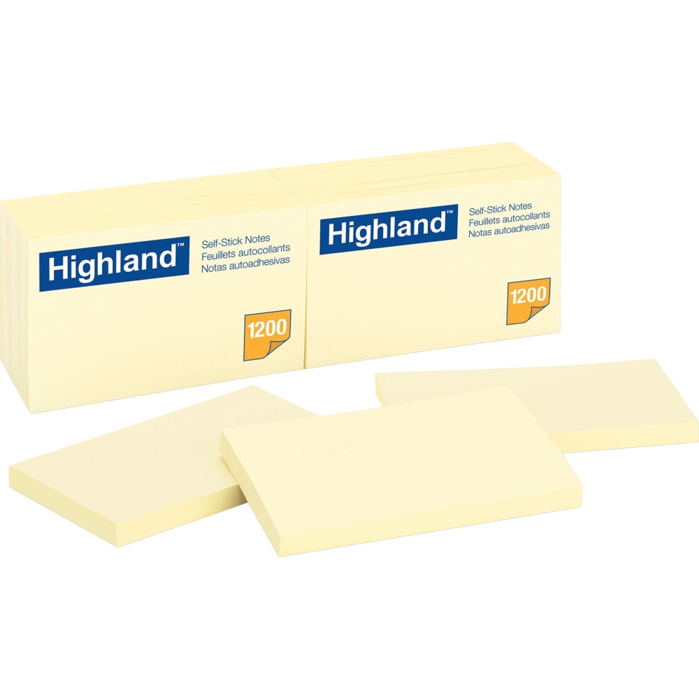 Highland Notes, 3 in x 5 in, 12 Pads, 100 Sheets/Pad, Yellow