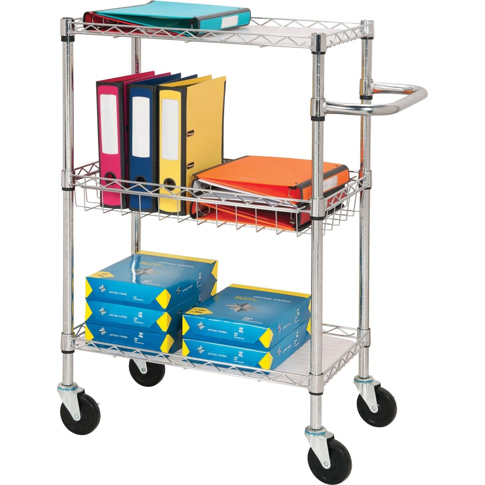 Lorell 3-Tier Steel Rolling Cart, 16inW x 26inD x 40inH, Chrome