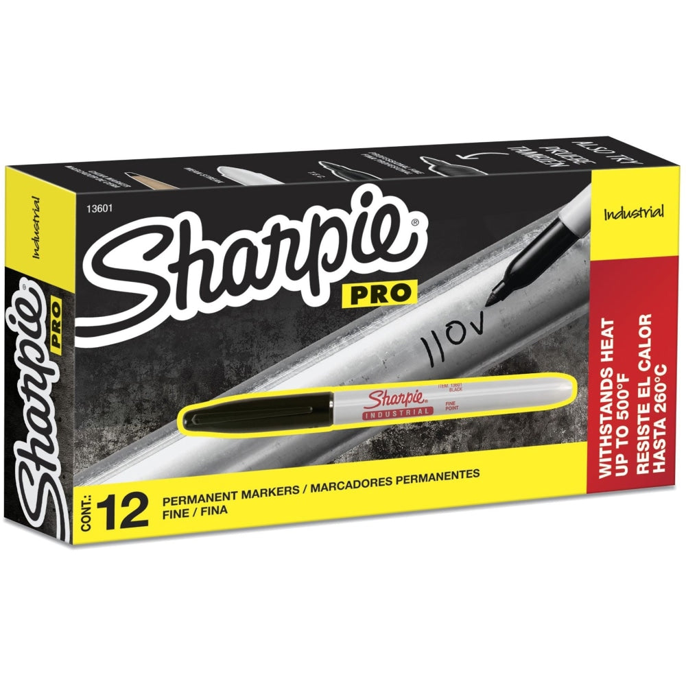 Sharpie Industrial Permanent Markers, Fine Point, Black, Pack Of 12