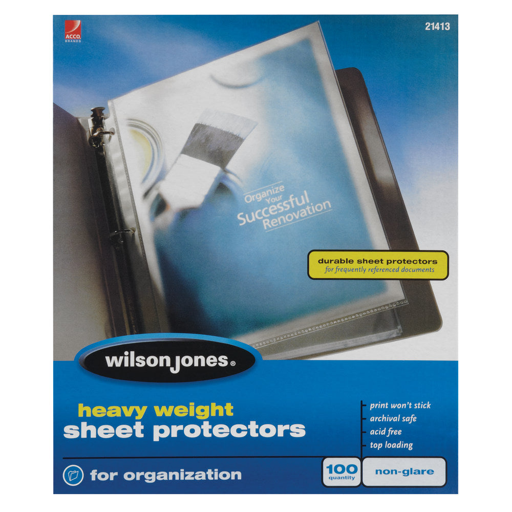 Wilson Jones Top-Loading Sheet Protectors, Heavyweight, Non-Glare, Box Of 100