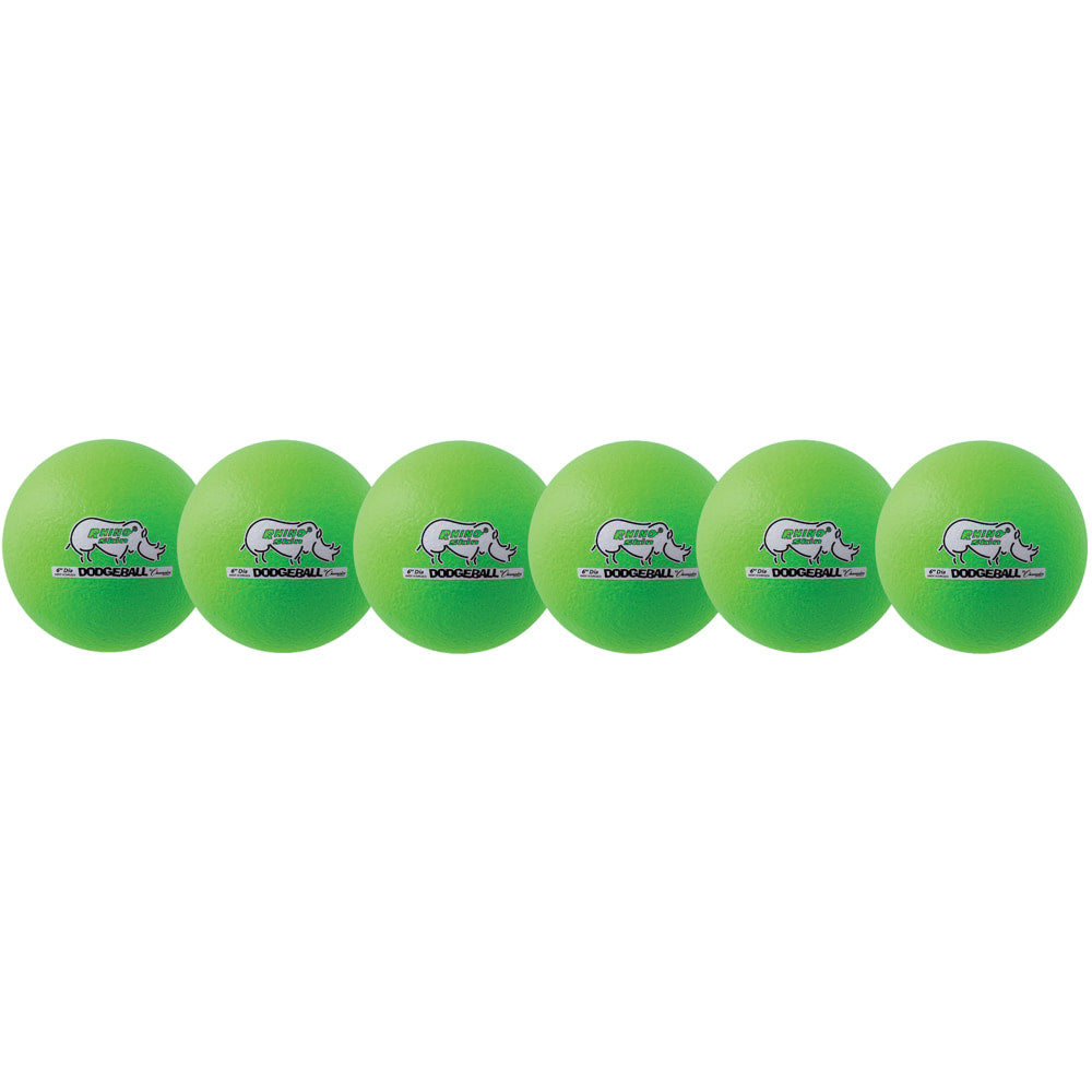 Champion Sports Rhino Skin Low Bounce Dodgeball Set, 6-5/16in, Neon Green, Set Of 6 Balls