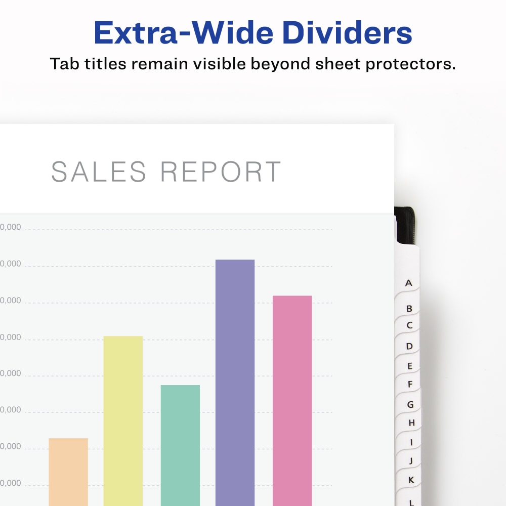 Avery Extra-Wide A-Z Tab With Customizable Table of Contents Dividers For 3 Ring Binders, 9-1/4in x 11in, 26 Tab, White, 1 Set