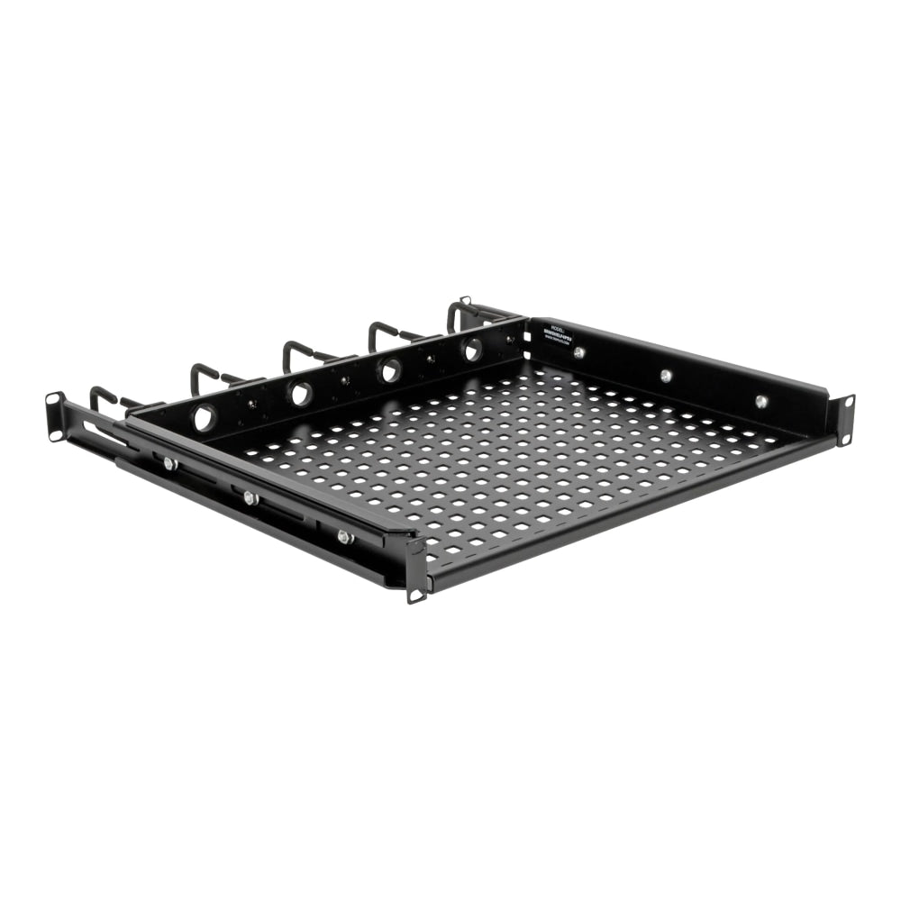 Tripp Lite Cantilevered Steel Rack Shelf 1URM Cable Rings 14.2in Deep 50lbs - For PDU, Server, Wireless Access Point - 1U Rack Height x 19in Rack Width x 14.20in Rack Depth - Rack-mountable - Black Powder Coat