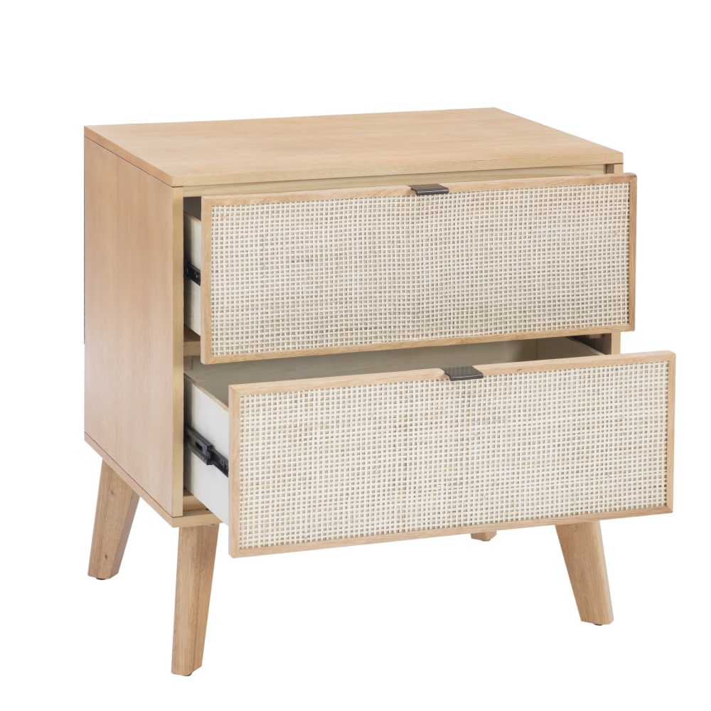 Powell Carling 2-Drawer Cane Bedroom Nightstand, 27inH x 25-1/4inW x 18-1/2inD, Natural