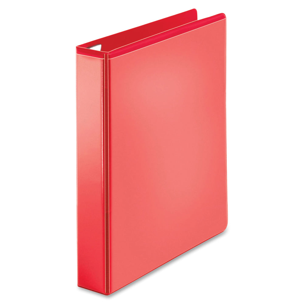 Business Source Red D-ring Binder - 1 1/2in Binder Capacity - Letter - 8 1/2in x 11in Sheet Size - D-Ring Fastener(s) - 4 Pocket(s) - Polypropylene - Red - Non-stick, Clear Overlay, Ink-transfer Resistant, Labeling Area - 1 Each