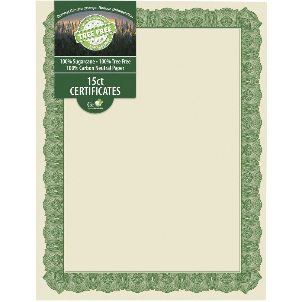 Geographics Tree Free Certificate - 8.5in - Multicolor with Green Border - Sugarcane - 15 / Pack