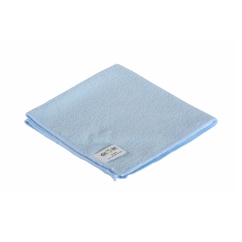 Globe Commercial Products Microfiber Cloths, 16in x 16in, Blue, Pack Of 10 Cloths