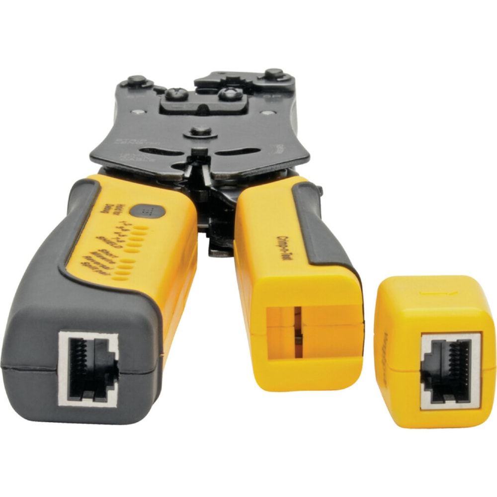 Tripp Lite RJ11/RJ12/RJ45 Wire Crimper with Built-in Cable Tester - Black, Yellow - Ergonomic Design, Non-slip Handle, LED Light, Secure Grip