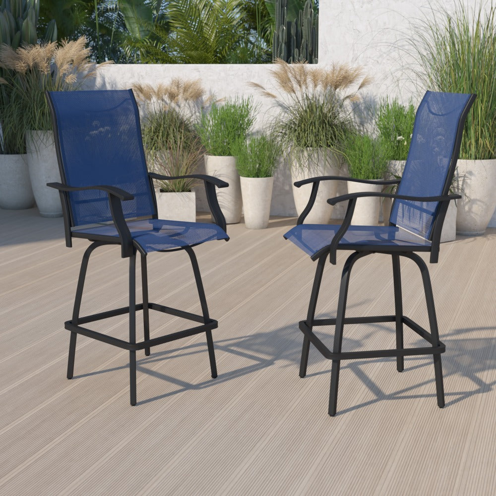 Flash Furniture Valerie Patio Bar Stools, Navy, Set Of 2 Stools