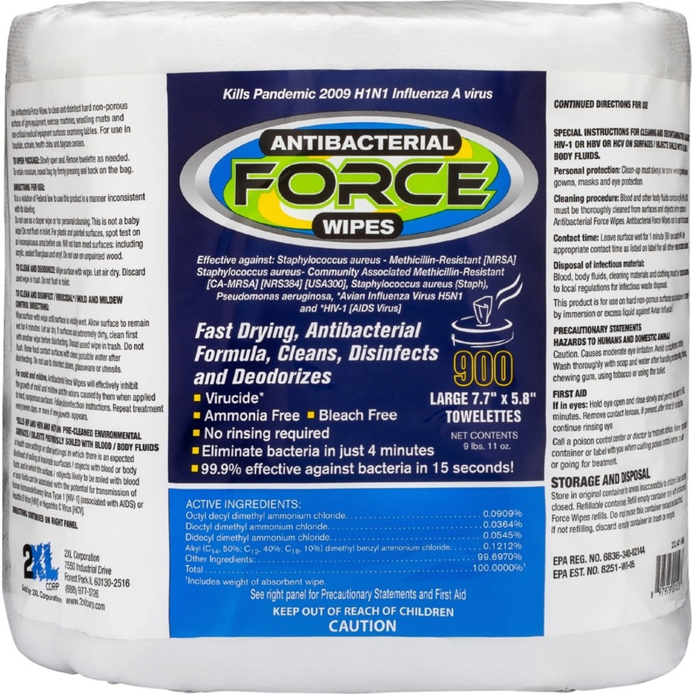 2XL Antibacterial Force Wipes Bucket Refill - 900 / Bag - 4 / Carton - Non-irritating, Soft, Hygienic, Durable, Absorbent, Anti-bacterial, Disposable, Disinfectant - White