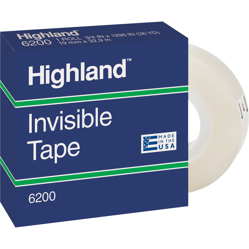 Highland 3/4inW Matte-finish Invisible Tape - 27.78 yd Length x 0.75in Width - 1in Core - 12 / Bundle - Matte Clear