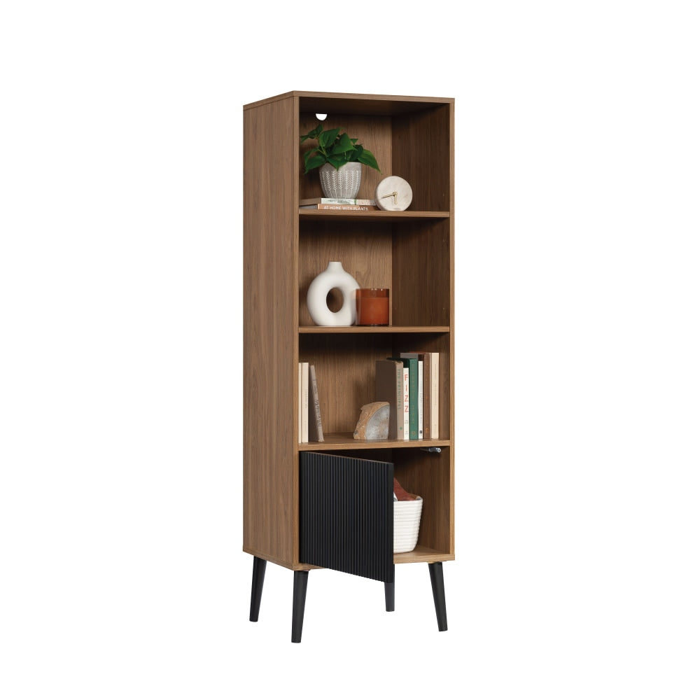 Sauder Ambleside Modern 59inH 4-Shelf Bookcase With Lower Door, Serene Walnut/Black