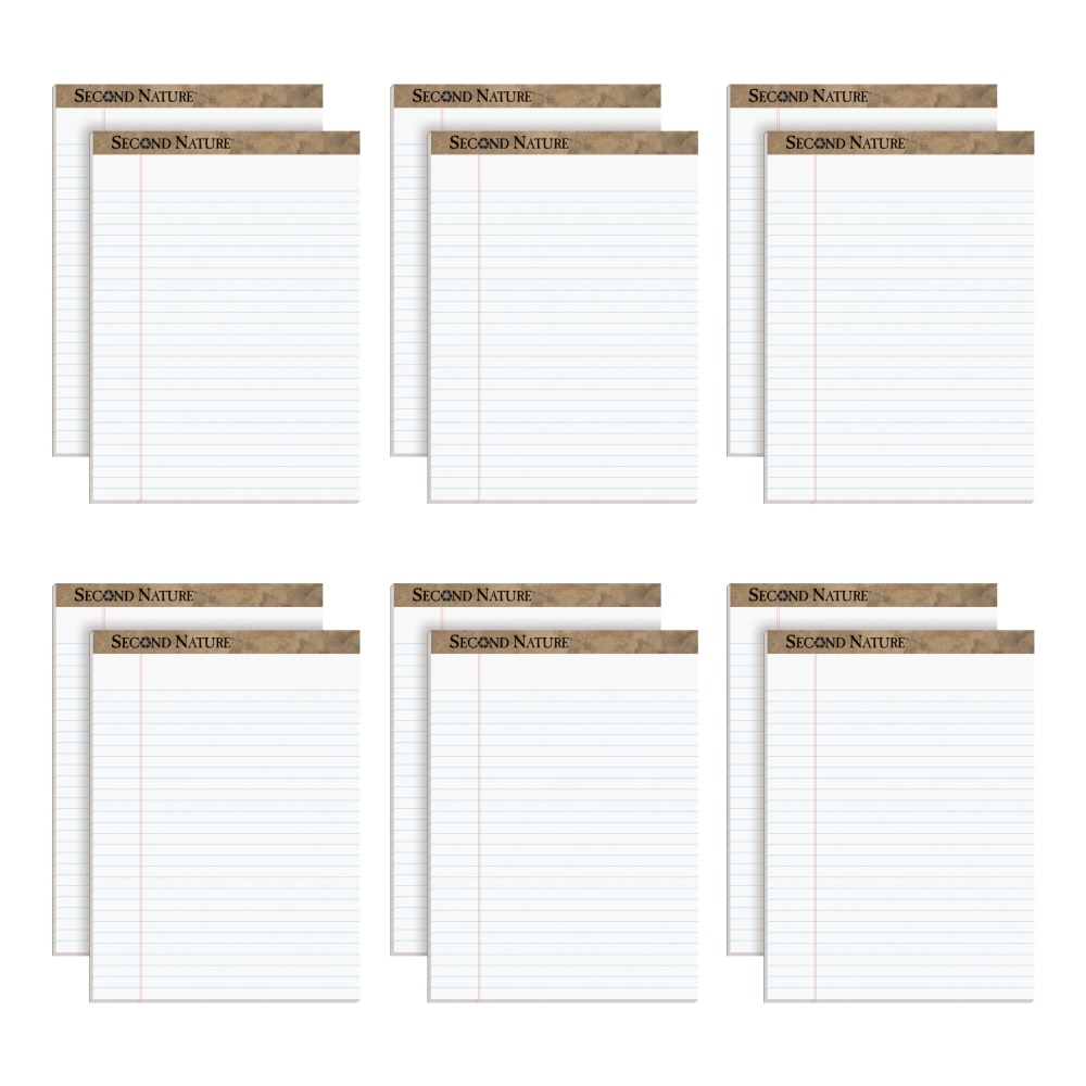 TOPS Second Nature 100% Recycled Writing Pads, 8 1/2in x 11 3/4in, Legal Ruled, 50 Sheets, White, Pack Of 12 Pads